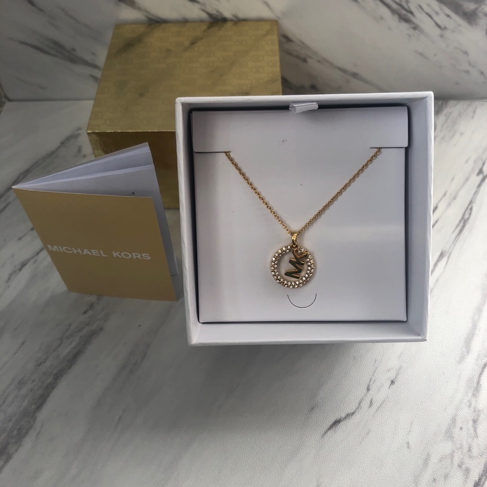 NWT Michael Kors Logo Pave Circle Crystal Necklace